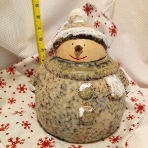 Snowman, Pottery 9 Inches Tall